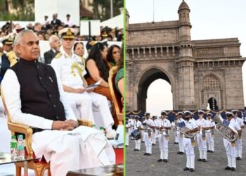 गेटवे ऑफ इंडिया येथे नौसेना दिनानिमित्त राज्यपालांच्या उपस्थितीत ‘बिटींग रिट्रीट’