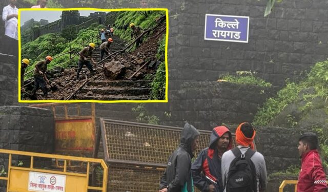 शिवभक्तांना मोठा दिलासा! रायगडावरील पायरी मार्गावरील दरड हटवण्याचे काम युद्धपातळीवर