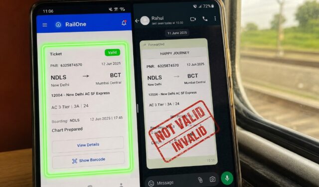 RailOne तिकीट स्क्रीनशॉट किंवा WhatsApp वर वैध नाही; मूळ अॅप अनिवार्य!