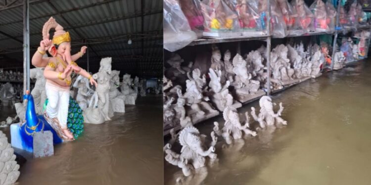 गणेशोत्सवापूर्वी पेणमध्ये संकट! पावसाने ५० हजार मूर्तींचे नुकसान; मूर्तीकार हवालदिल