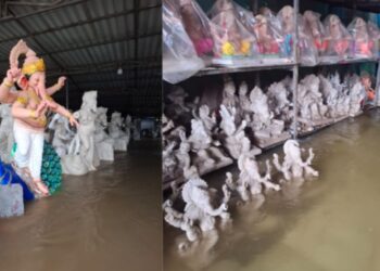 गणेशोत्सवापूर्वी पेणमध्ये संकट! पावसाने ५० हजार मूर्तींचे नुकसान; मूर्तीकार हवालदिल